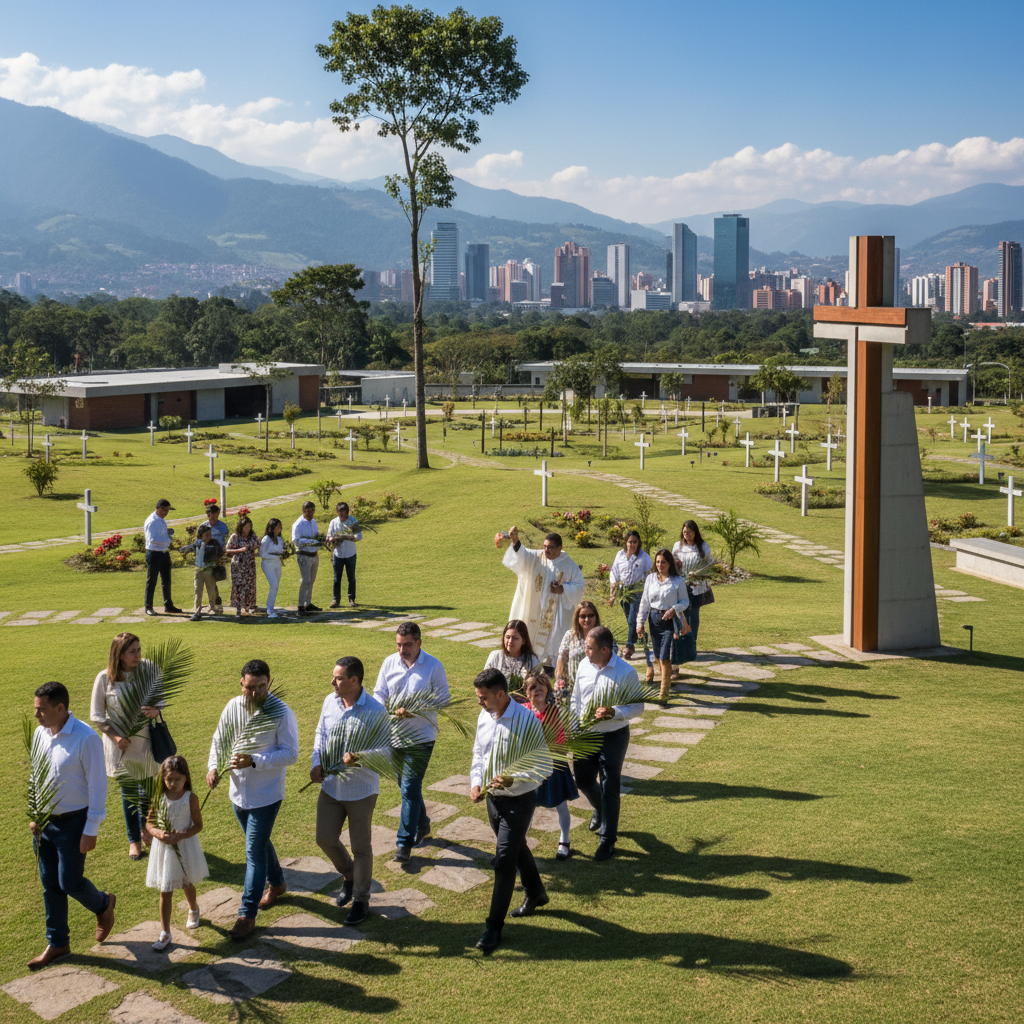 Procesión del domingo de Ramos en Medellín con fieles y ramos bendecidos