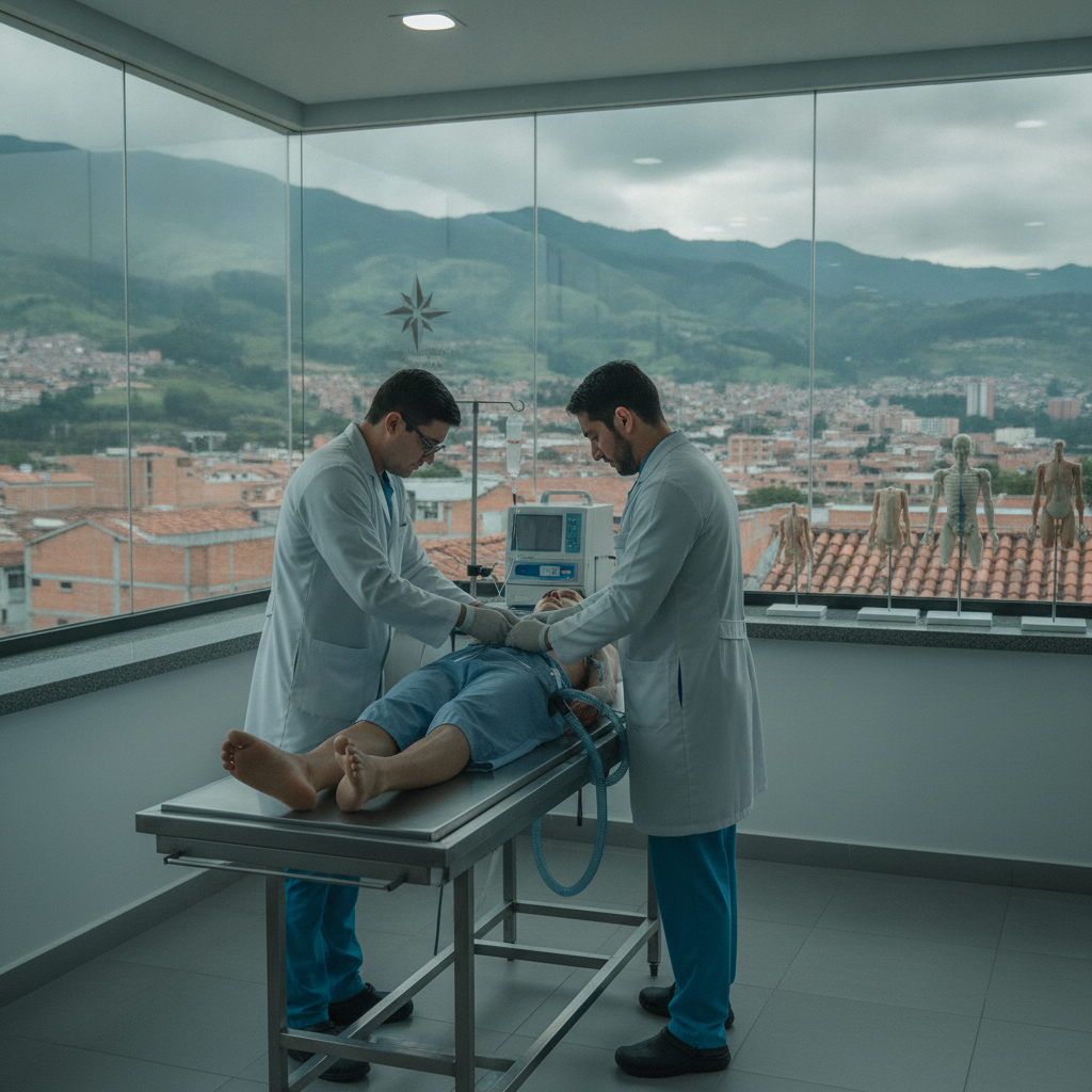 Profesional forense realizando el proceso de embalsamamiento en un entorno estéril y digno