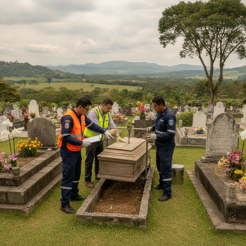 Familiares observando el proceso de exhumación en un cementerio